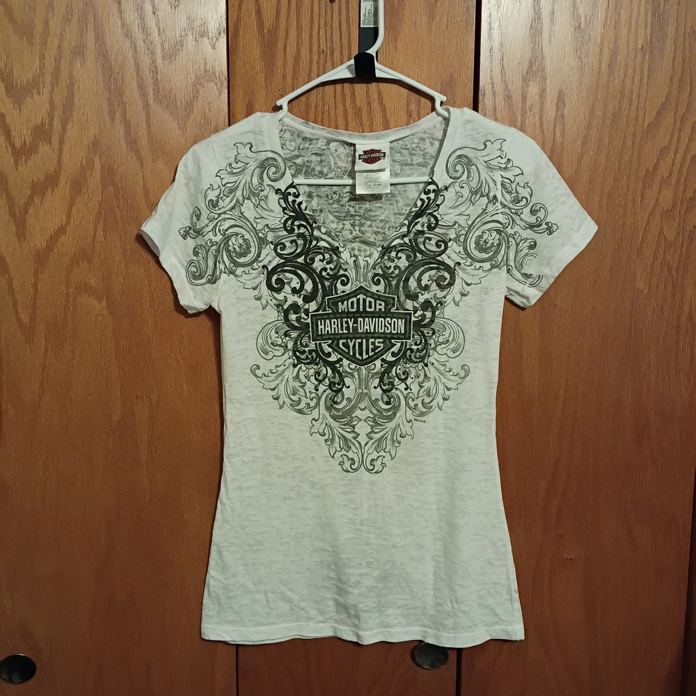 Harley-Davidson Women's White and Black Graphic Tee